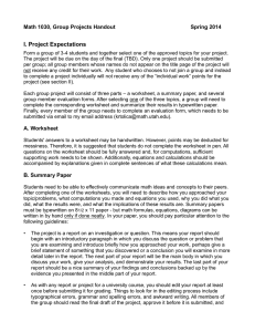 I. Project Expectations Math 1030, Group Projects Handout  Spring 2014