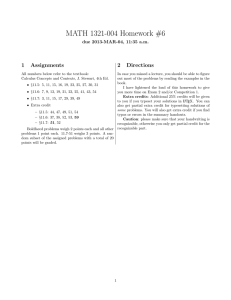 MATH 1321-004 Homework #6 1 Assignments 2