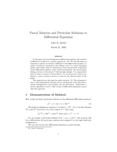 Pascal Matrices and Particular Solutions to Differential Equations John M. Zobitz