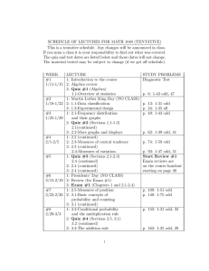 SCHEDULE OF LECTURES FOR MATH 1040 (TENTATIVE)