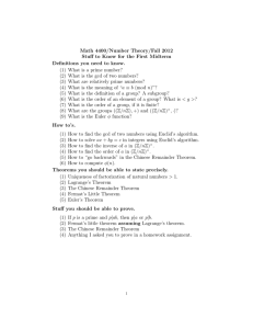 Math 4400/Number Theory/Fall 2012 Stuff to Know for the First Midterm