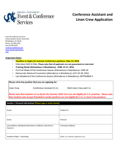 Conference Assistant and Linen Crew Application pplication: Summer 2014