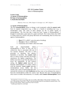 GY 111 Lecture Notes Intro to Metamorphism