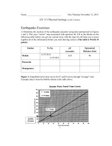 Earthquake Exercises GY 111 Physical Geology