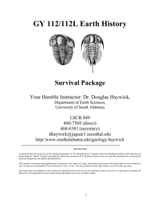 GY 112/112L Earth History Survival Package  Your Humble Instructor: Dr. Douglas Haywick,