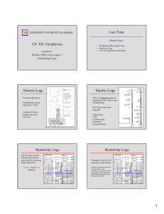 Last Time GY 305: Geophysics Electric Logs Lecture 6: