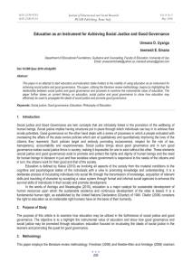 Education as an Instrument for Achieving Social Justice and Good... Unwana D. Uyanga Inemesit E. Emana Journal of Educational and Social Research