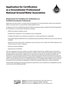 Application for Certification as a Groundwater Professional National Ground Water Association NGWA