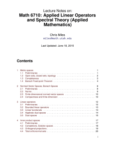 Math 6710: Applied Linear Operators and Spectral Theory (Applied Mathematics) Lecture Notes on: