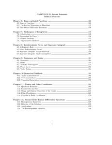 CALCULUS II, Second Semester Table of Contents Chapter 6. Transcendental Functions 122