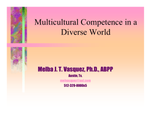 Multicultural Competence in a Diverse World Melba J. T. Vasquez, Ph.D., ABPP
