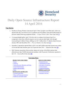 Daily Open Source Infrastructure Report 14 April 2016 Top Stories