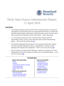 Daily Open Source Infrastructure Report 12 April 2016 Top Stories