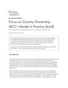 Focus on Country Ownership: MCC’s Model in Practice (brief) MCC MONITOR ANALYSIS Configure