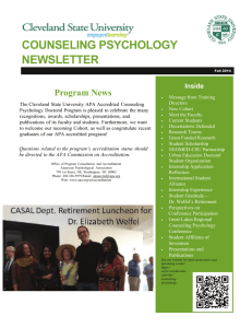 COUNSELING PSYCHOLOGY NEWSLETTER  Program News