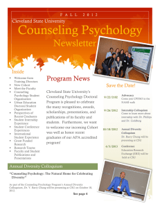 Counseling Psychology Newsletter Program News Cleveland State University