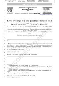 Level crossings of a two-parameter random walk ARTICLE IN PRESS Davar Khoshnevisan