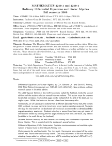 MATHEMATICS 2250-1 and 2250-4 Ordinary Differential Equations and Linear Algebra