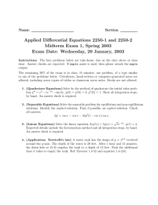 Applied Differential Equations 2250-1 and 2250-2 Midterm Exam 1, Spring 2003