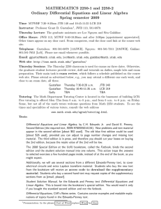 MATHEMATICS 2250-1 and 2250-2 Ordinary Differential Equations and Linear Algebra