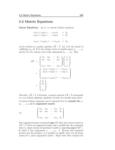 5.2 Matrix Equations Linear Equations.
