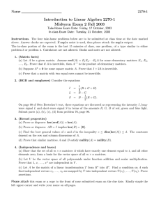 Introduction to Linear Algebra 2270-1 Midterm Exam 2 Fall 2003 Name 2270-1