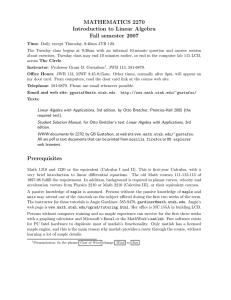 MATHEMATICS 2270 Introduction to Linear Algebra Fall semester 2007