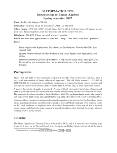MATHEMATICS 2270 Introduction to Linear Algebra Spring semester 2007