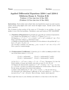 Applied Differential Equations 2250-1 and 2250-2 Midterm Exam 3, Version E-K Name Section