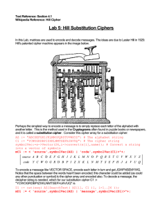 Lab 5: Hill Substitution Ciphers
