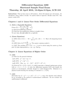 Differential Equations 2280 Shortened Sample Final Exam