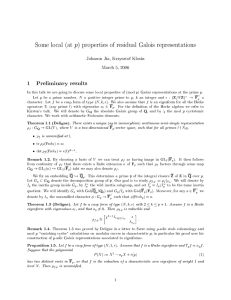 Some local (at ) properties of residual Galois representations 1 Preliminary results