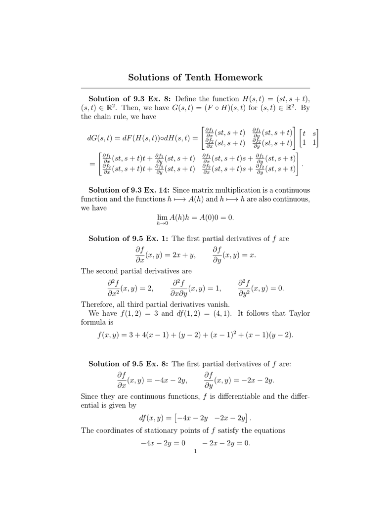 Solutions Of Tenth Homework