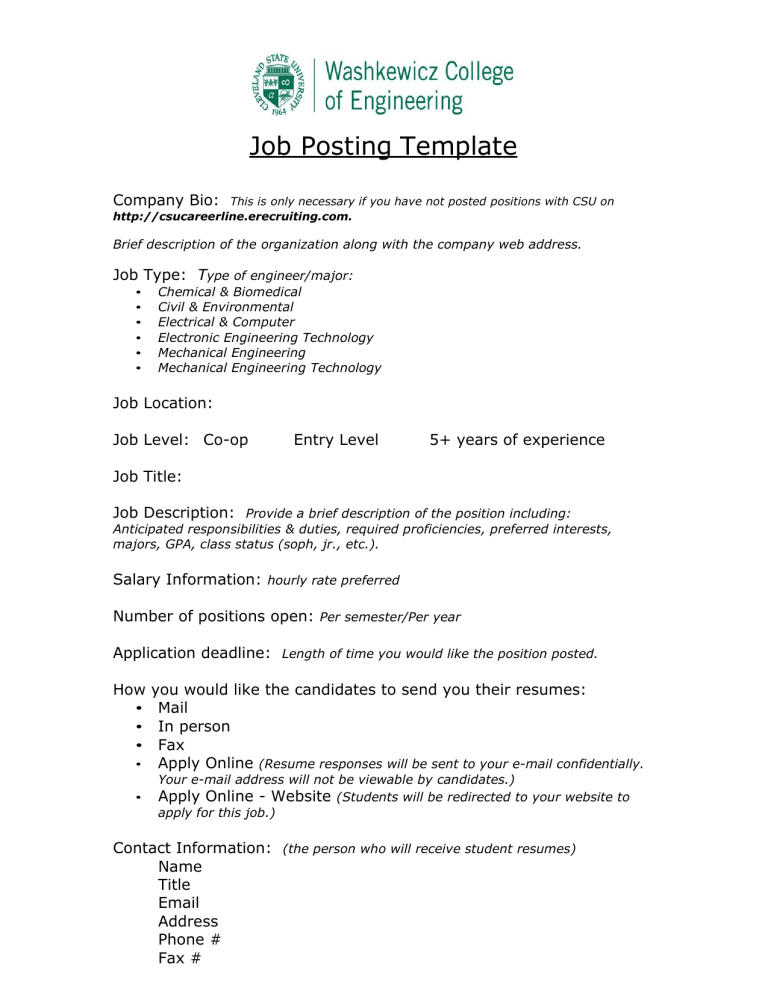 Job Posting Template Engineering Careers
