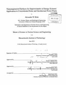 Nanoengineered  Surfaces  for Improvements  in Energy ... Application  to Concentrated  Solar and Geothermal  Power...