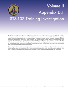 Volume II Appendix D.1 STS-107 Training Investigation COLUMBIA