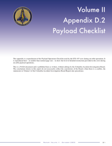 Volume II Appendix D.2 Payload Checklist COLUMBIA