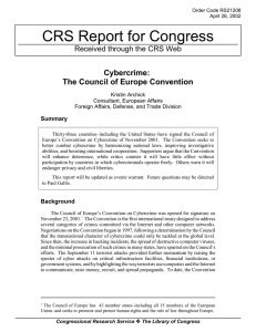 CRS Report for Congress Cybercrime: The Council of Europe Convention