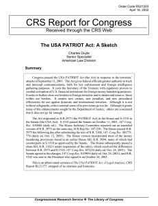CRS Report for Congress The USA PATRIOT Act: A Sketch Summary