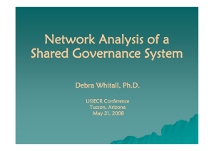 Network Analysis of a Shared Governance System Debra Whitall, Ph.D. USIECR Conference