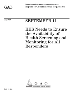 GAO SEPTEMBER 11 HHS Needs to Ensure the Availability of