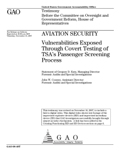 GAO AVIATION SECURITY Vulnerabilities Exposed Through Covert Testing of