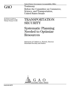 GAO TRANSPORTATION SECURITY Systematic Planning