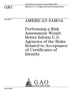 GAO AMERICAN SAMOA Performing a Risk Assessment Would