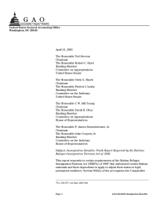 April 21, 2003 The Honorable Ted Stevens Chairman The Honorable Robert C. Byrd