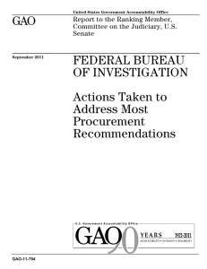 GAO FEDERAL BUREAU OF INVESTIGATION Actions Taken to