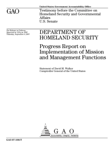 GAO DEPARTMENT OF HOMELAND SECURITY Progress Report on