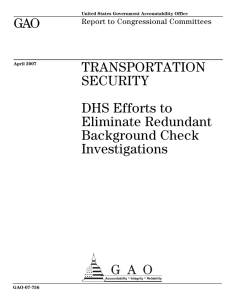 GAO TRANSPORTATION SECURITY DHS Efforts to