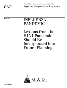 GAO INFLUENZA PANDEMIC Lessons from the