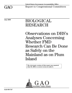GAO BIOLOGICAL RESEARCH Observations on DHS’s